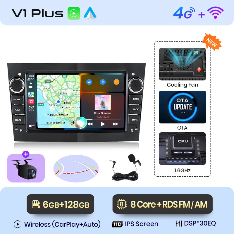 Junsun 7" Android Autoradio Wireless CarPlay Android Auto Stereo für Opel Vauxhall Astra H G J Zafira B Corsa C Antara Vectra Vivaro Meriva Combo Signum Tigra TwinTop WiFi GPS Navi SWC 4G-LTE