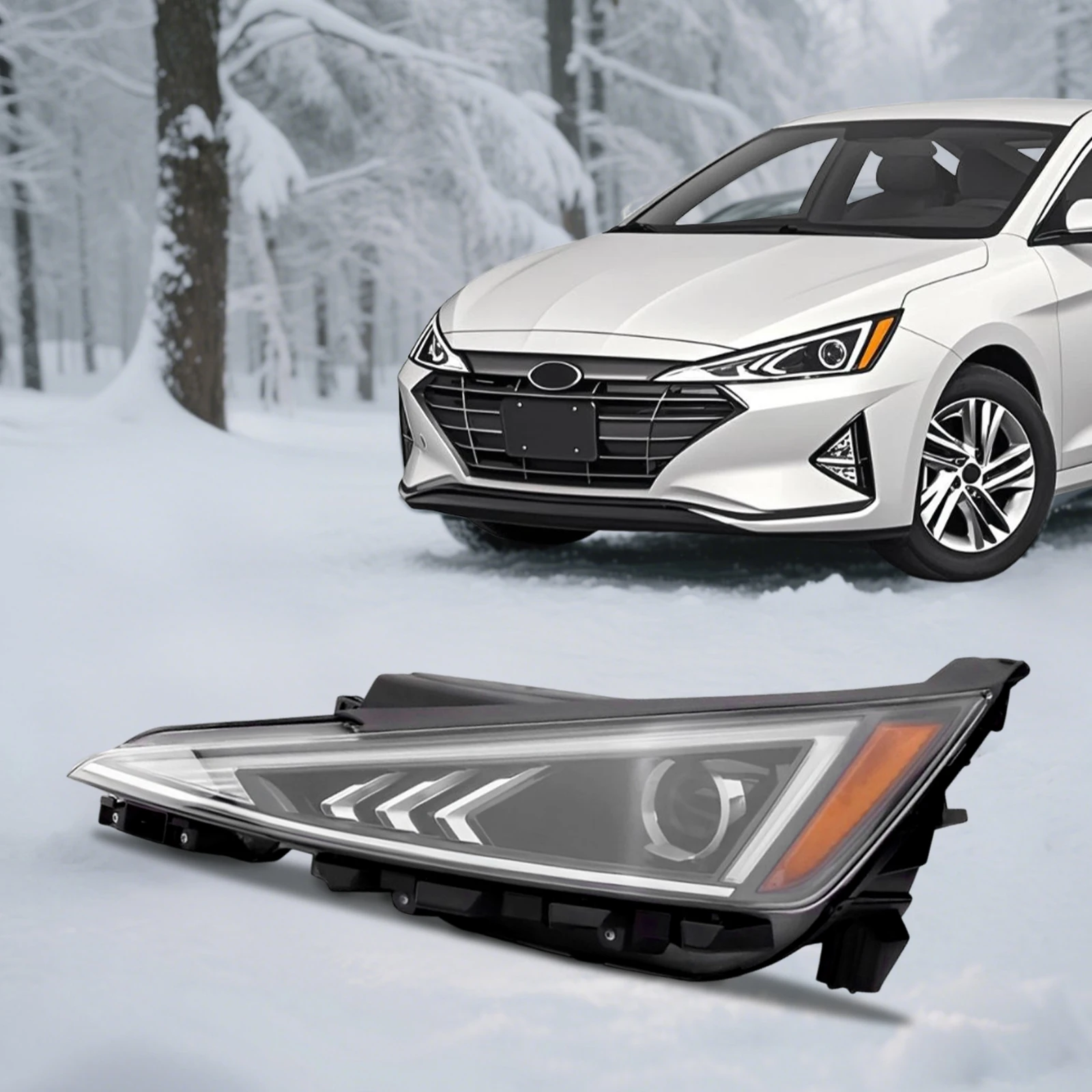 مجموعة المصابيح الأمامية لسيارة هيونداي إلنترا 2019-20 - غلاف أسود، عدسة شفافة، مصابيح أمامية هالوجين (زوج) #4