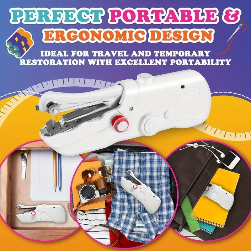 Portable handheld sewing machine, AA battery operated. DIY kit with sewing tools for beginners and adults, battery excluded.