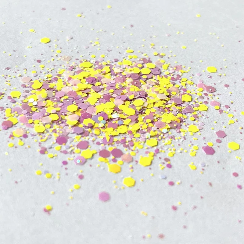 50g Candy Colorful Yellow Purple Hexagon Shape Nail Glitter Sequin Polish Flakes Manicure Decorations Tumbler Cup Epoxy Resin