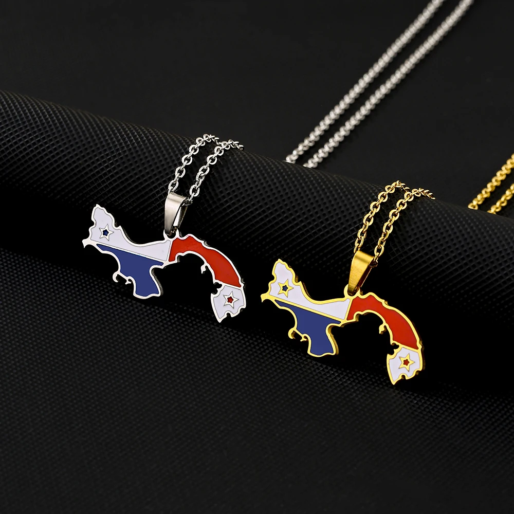 Collar con colgante de bandera de mapa de Panamá esmaltado de acero inoxidable, joyería patriótica étnica para pareja Unisex, regalo, gran oferta, estilo europeo