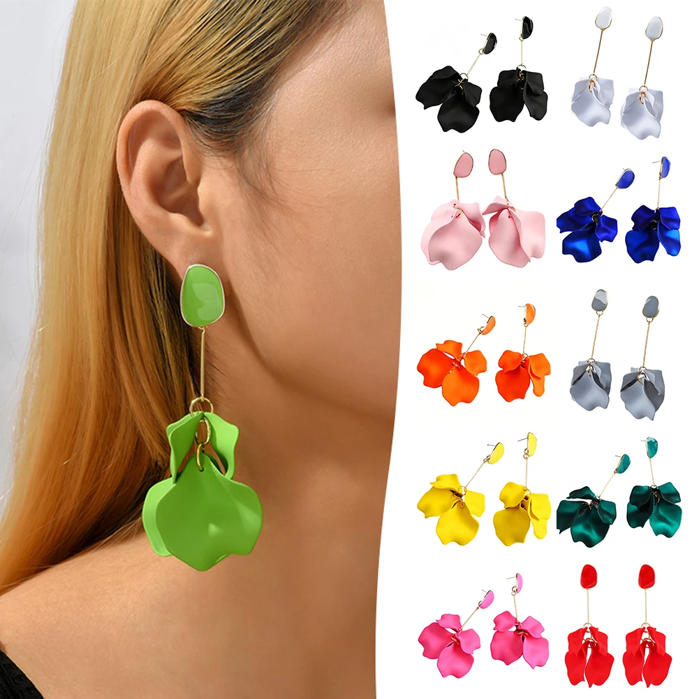 

Long Flower Petal Dangle Earrings Elegant Floral Dangle Earrings, Hypoallergenics Boho Jewelry Present For Wedding Anniversary