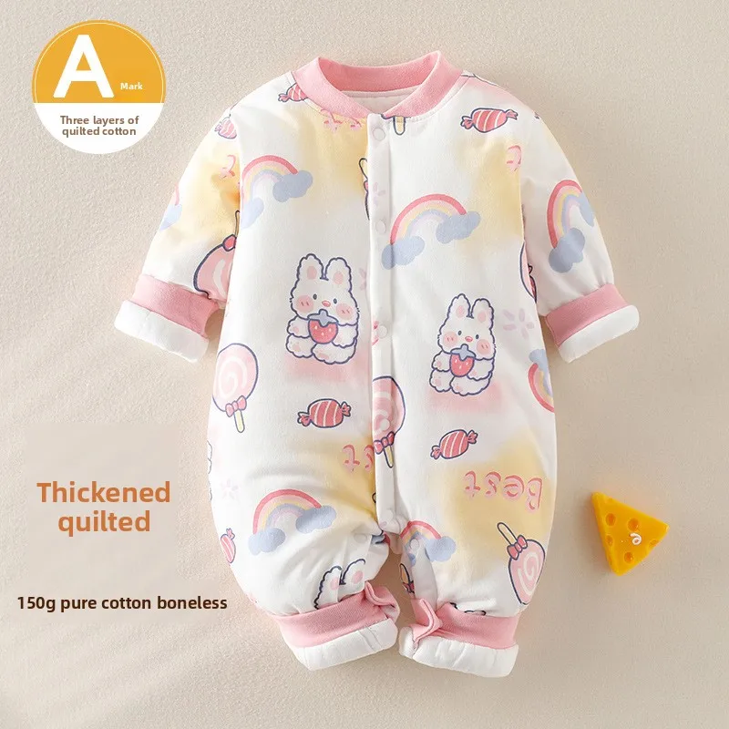 Somenie Newborn Baby Clothes Winter Padded Onesie Boneless Class A Warm Romper for Boys and Girls