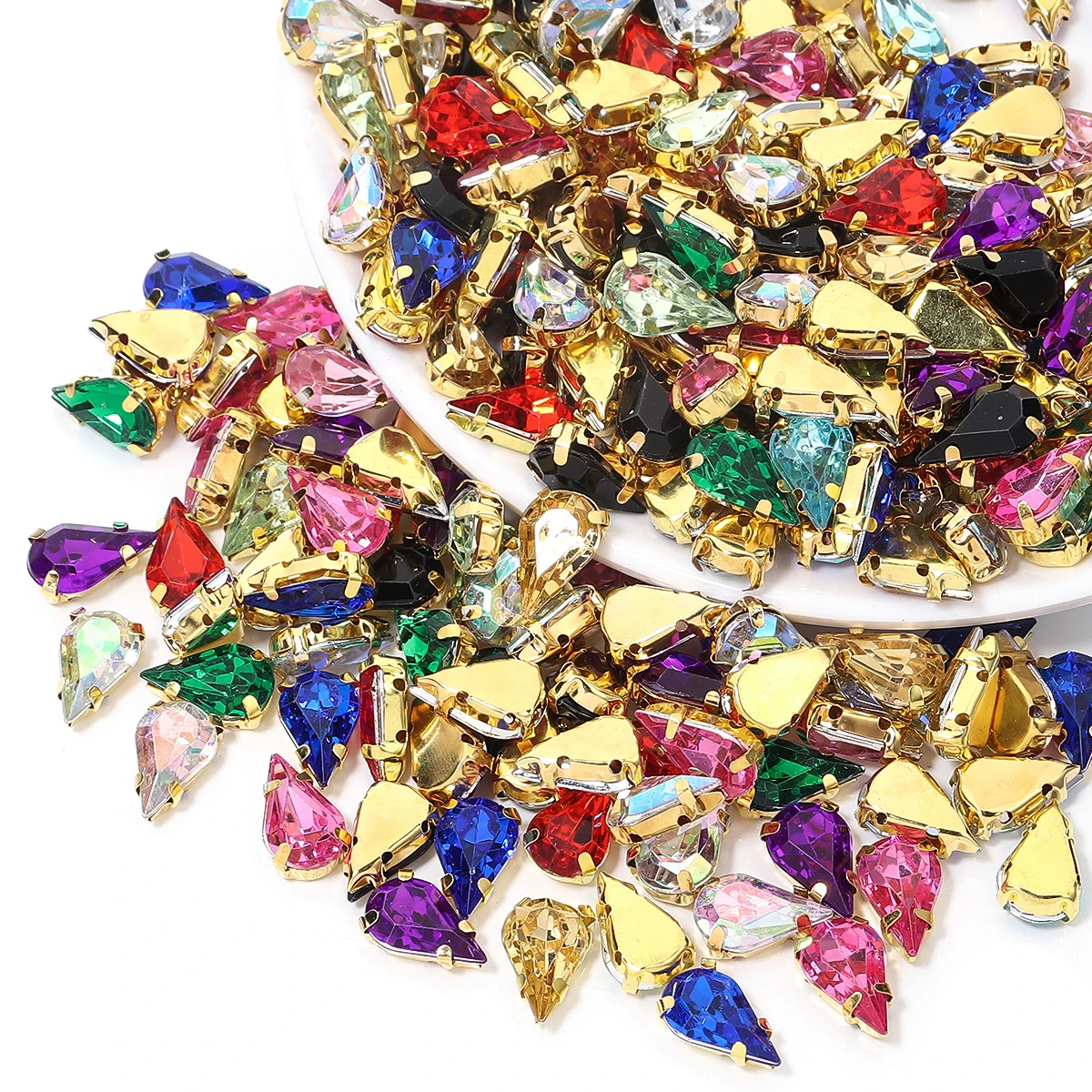 50 Teile/paket Eardrop Acryl Strass Mit Klaue Nähen Auf Stein Strass Diamant Gold Metall Basis Kristalle Für Handarbeiten