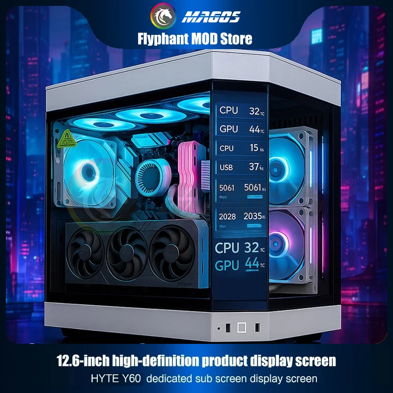 

Профессиональный дополнительный экран для HYTE Y60, боковая панель, дисплей, 12,6-дюймовый корпус компьютера, ЖК-монитор 1920X515, привод Aida 64