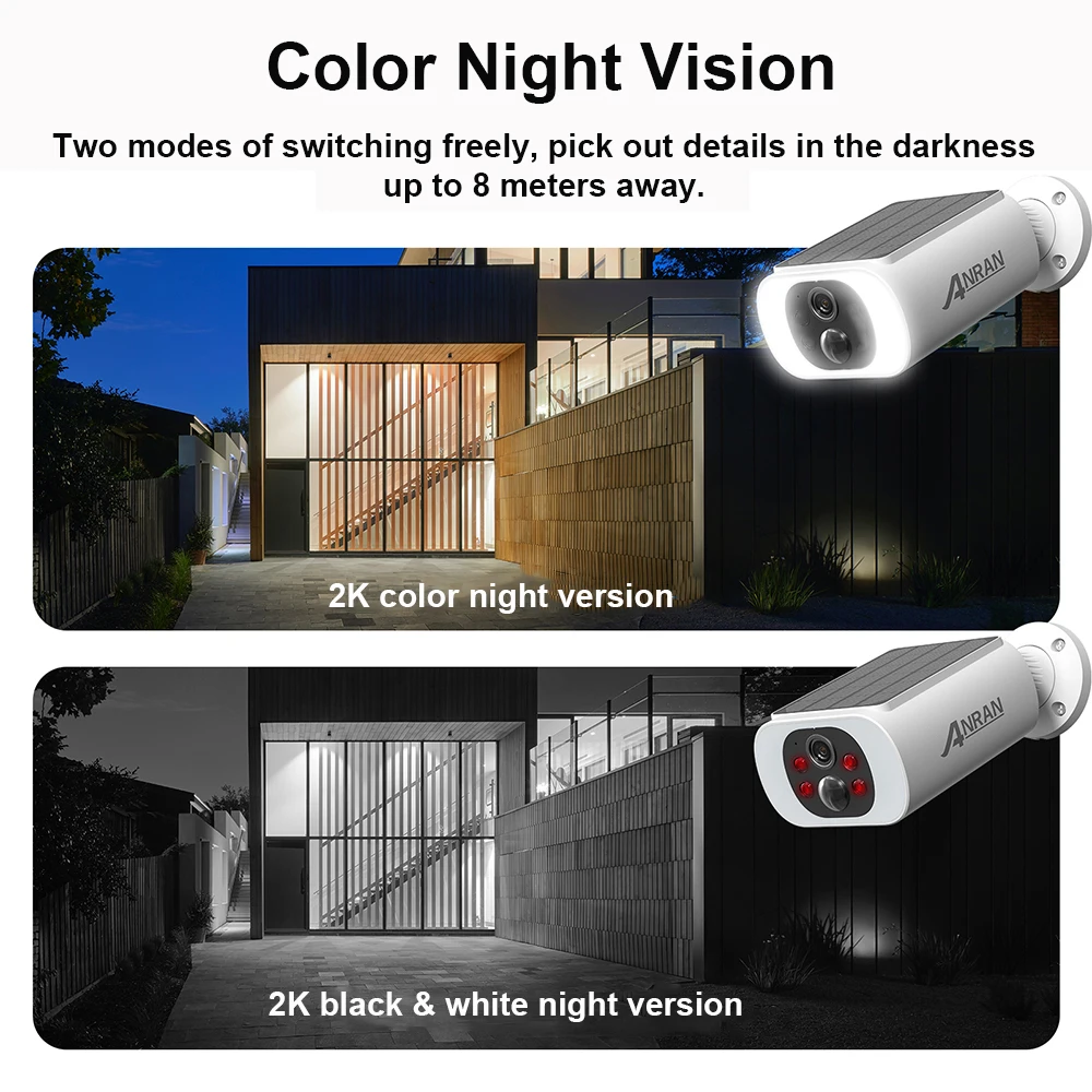 ANRAN Outdoor Solar Security Camera with Battery 3MP 2.4G WIFI Camera Battery Cloud Storage Color Night Vision Can't Add NVR image 5