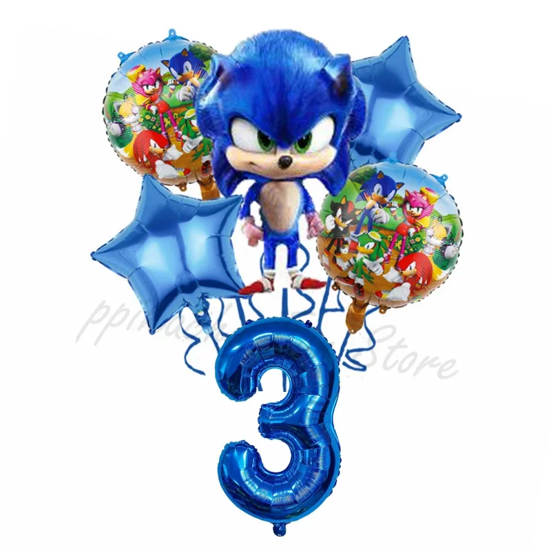 Set Balon Digital Bertema Sonic Biru yang Laris Manis, Dekorasi Ulang Tahun, Balon yang Disukai Anak-Anak, Hadiah untuk Anak-Anak