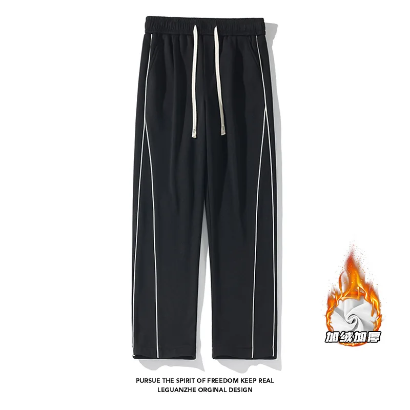 

【Mirrordust】2025Зимние спортивные штаны больших размеров на флисовой подкладке с ультрамягкой лентой, теплые ветрозащитные повседневные длинные брюки в полоску M-5X