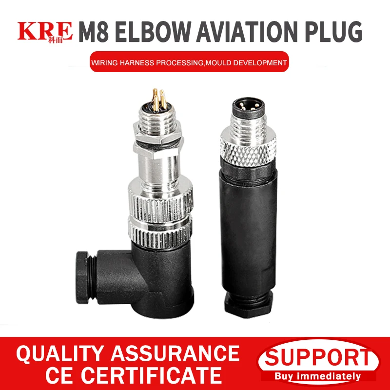 KRE 3/4/5/6/8 Pin Male Female 90 Degree Elbow Aviation Plug Socket Sensor Cable M8 Waterproof Connectors