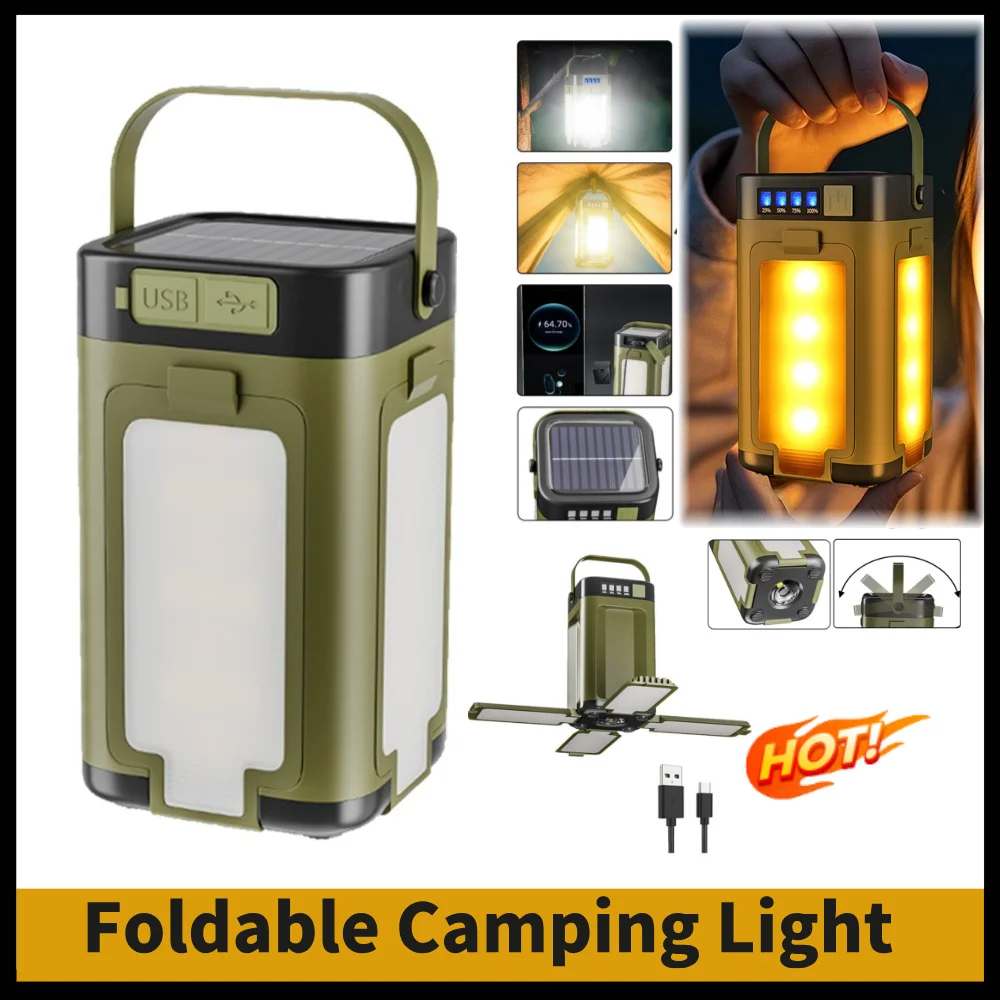 

Rechargeable Lantern Power Bank Solar Camping Lantern Waterproof Portable Flashlight LED Tent Light for Camping Hiking Fishing