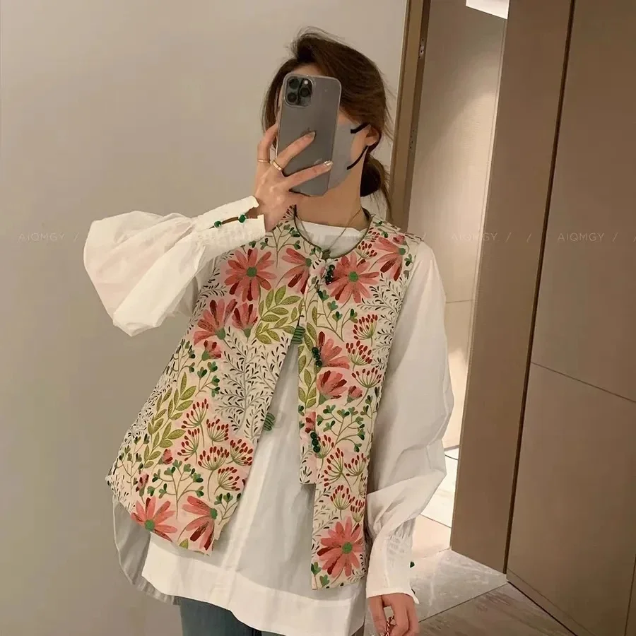 

Chinese 2025 New Chinese Style Embroidered Vest Coat Women'S Outer Vest Temperament Jacket Top Women Loose Size Waistcoat Jacket
