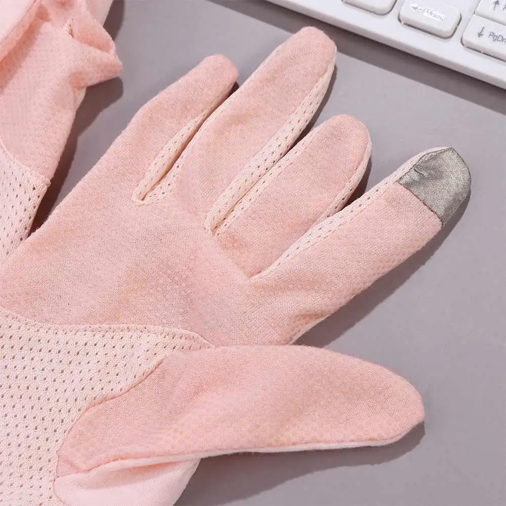 Breathable Riding Gloves Anti-slip Touch Screen Cotton Solid Color Summer Sunscreen Gloves Women Driving Gloves Outdoor Mittens