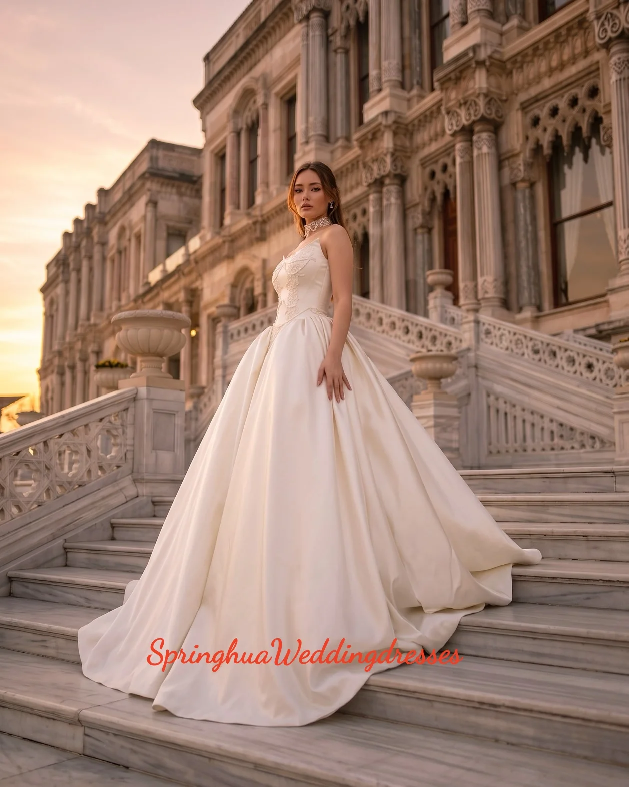 Customized Elegant A-Line Wedding Dresses Sweetheart Beadings Satin Princess Wedding Ball Gowns Bridal Vestidos De Novia