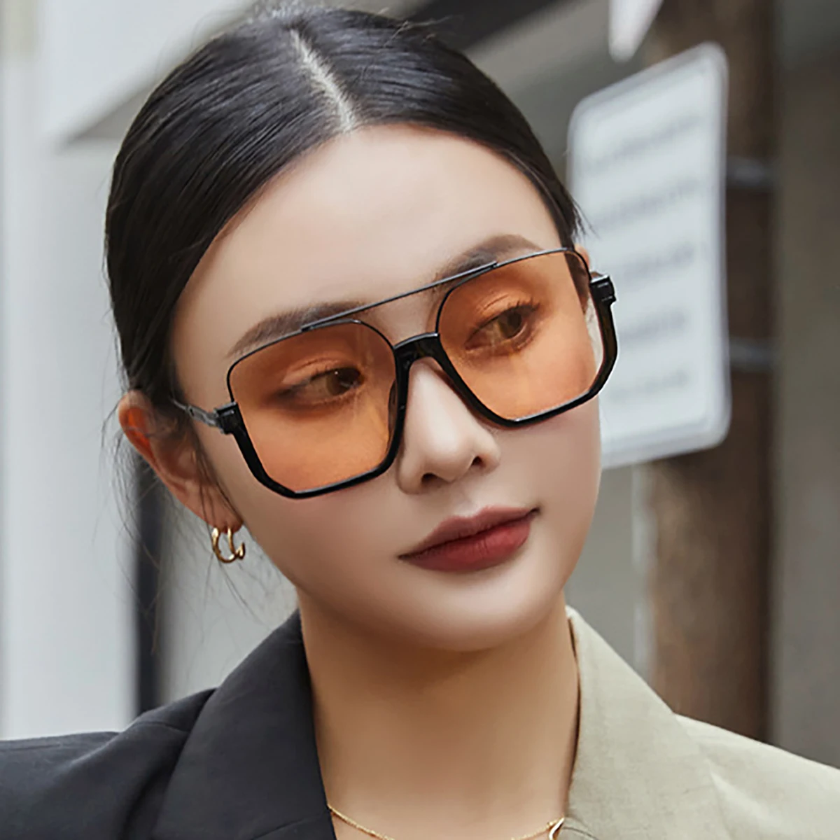 Fashion Vintage Big Square Sunglasses Half Metal Frame UV400 Sun Shades Women Men Trendy Brand Design Sun Glasses Eyewear