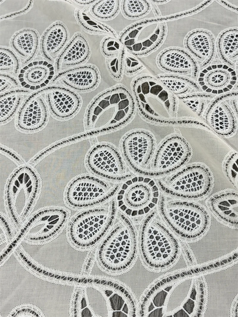 French-style hollow-out laser embroidered floral 100% cotton fabric for dresses, clothing,DIY sewing supplies