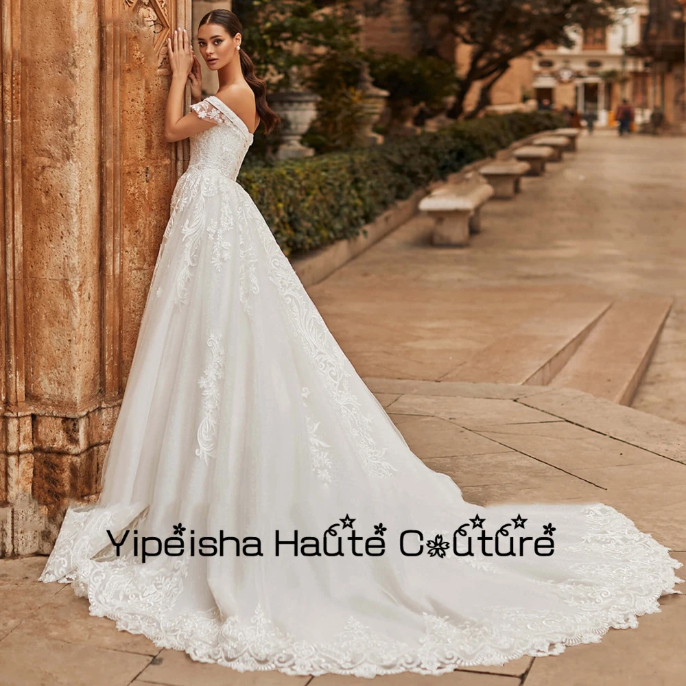 Yipeisha Empire Sexy Off Shoulder Robes De Soirée Sweetheart Bridal Gowns Lace Sleeveless White Wedding Dresses Floor Length New