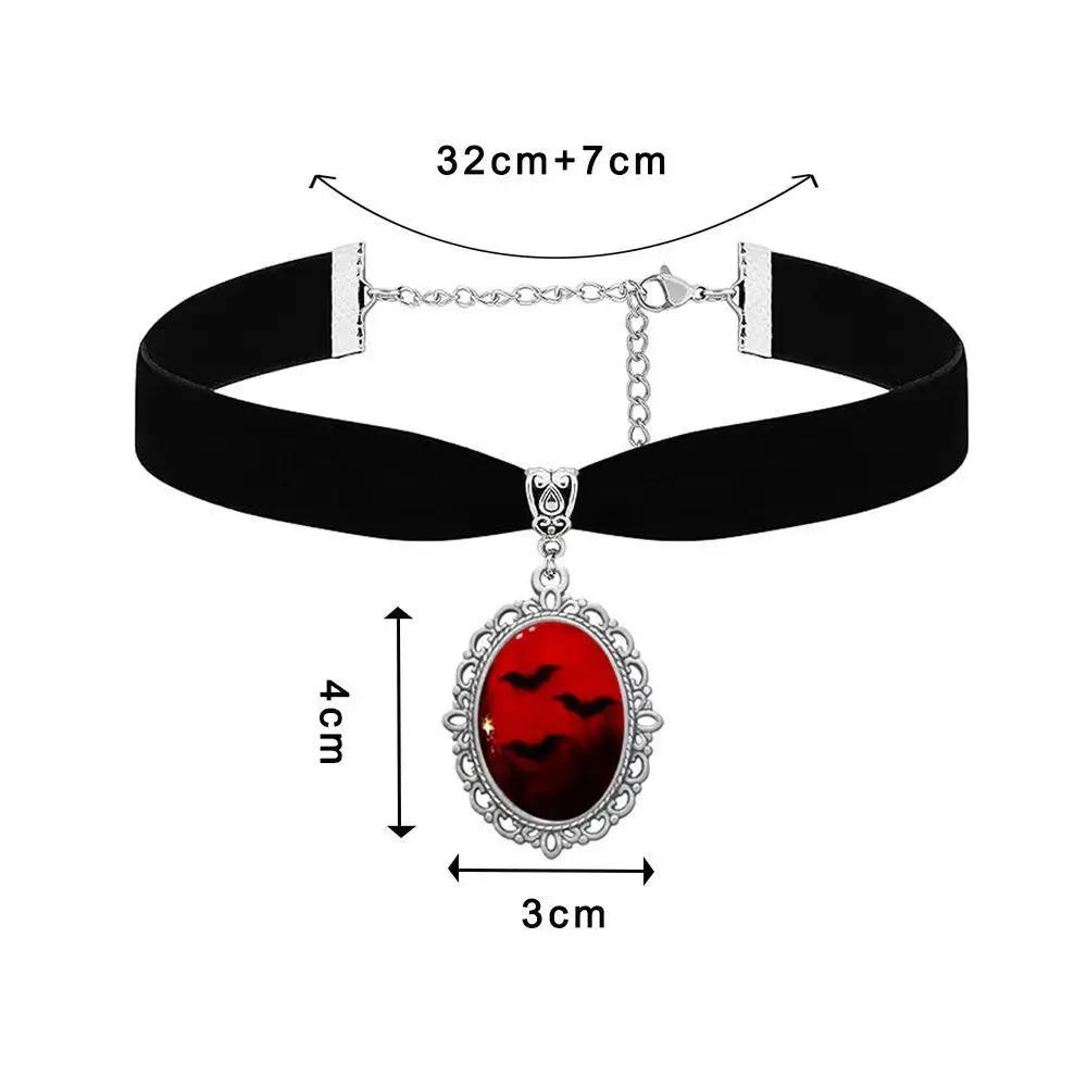 

k Red/Bla Bat Pendant Nelace loween Themed Cross-Border Accory Spooky Aosphere Created by DIY Weaving Materials