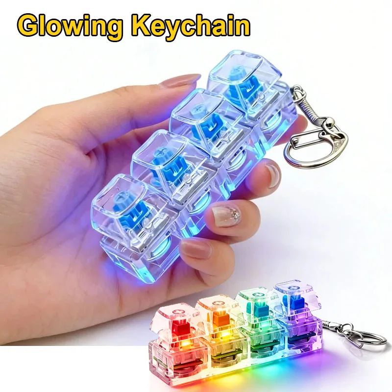 4Keys Illuminated Mechanical Keyboard Keychain Finger Button Anti Stress Keycap for Office Home Adults Kid,Decompression Clicker