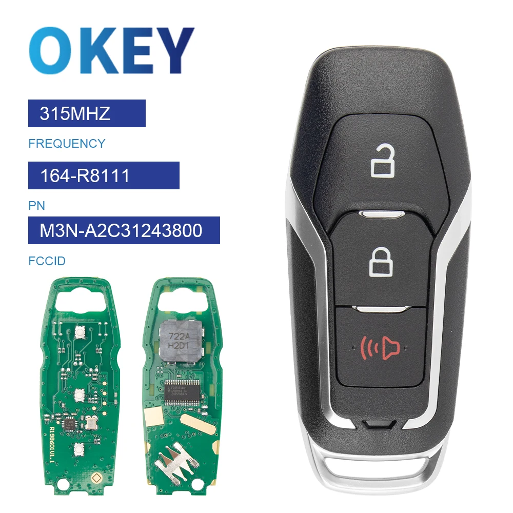

Okey удаленный автомобильный ключ ID49 чип 315 МГц без ключа для Ford Explorer Fusion Edge Mustang M3N-A2C31243800 PN:5926057 164-R8111