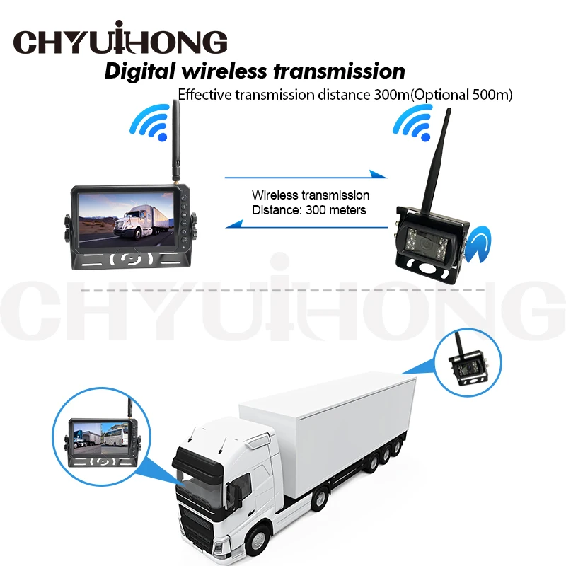 7-Inch Wireless Truck Monitor System DVR Backup Camera 1/2/4 Channel Car Camera System Waterproof Reverse Tracking Split Screen