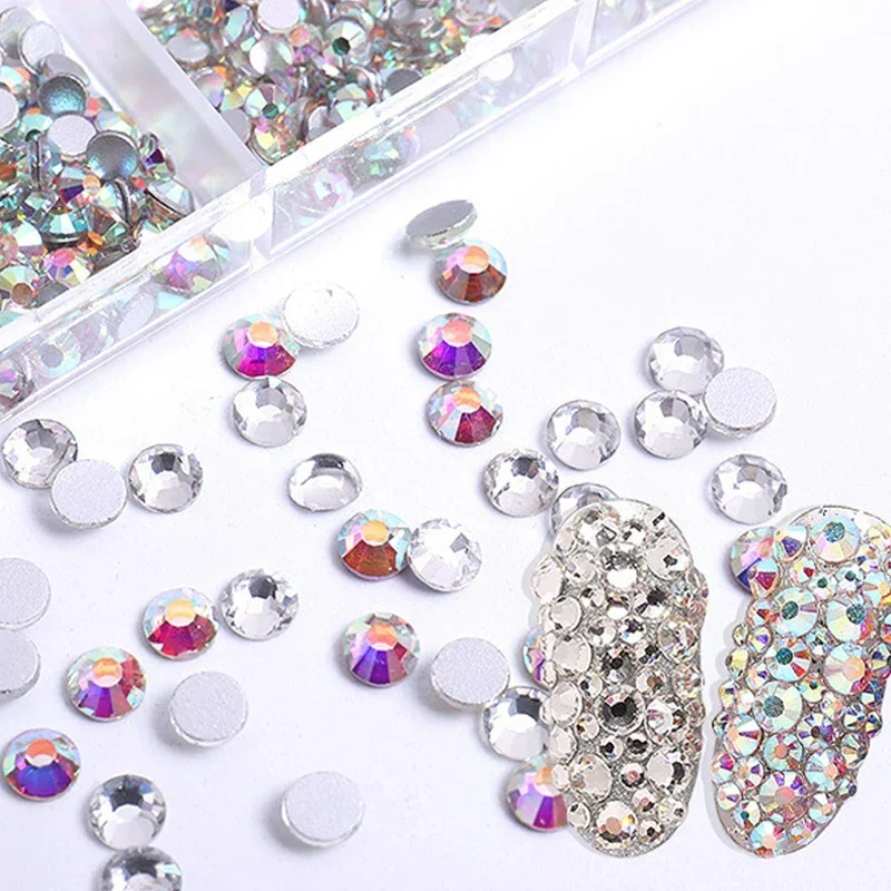 750Pcs Nail Art Decorations Multi-size AB Crystal Nail Rhinestones Flat Bottom Crystal Clear Diamond Gems DIY Nails Glitter