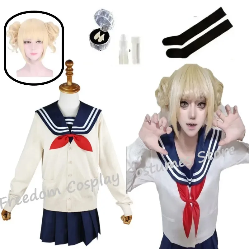 

Anime My Hero Academia Himiko Toga Cosplay Costume wig JK Sailor Suit Uniform Skirts Sweater Coat Halloween Party Clothes Girls