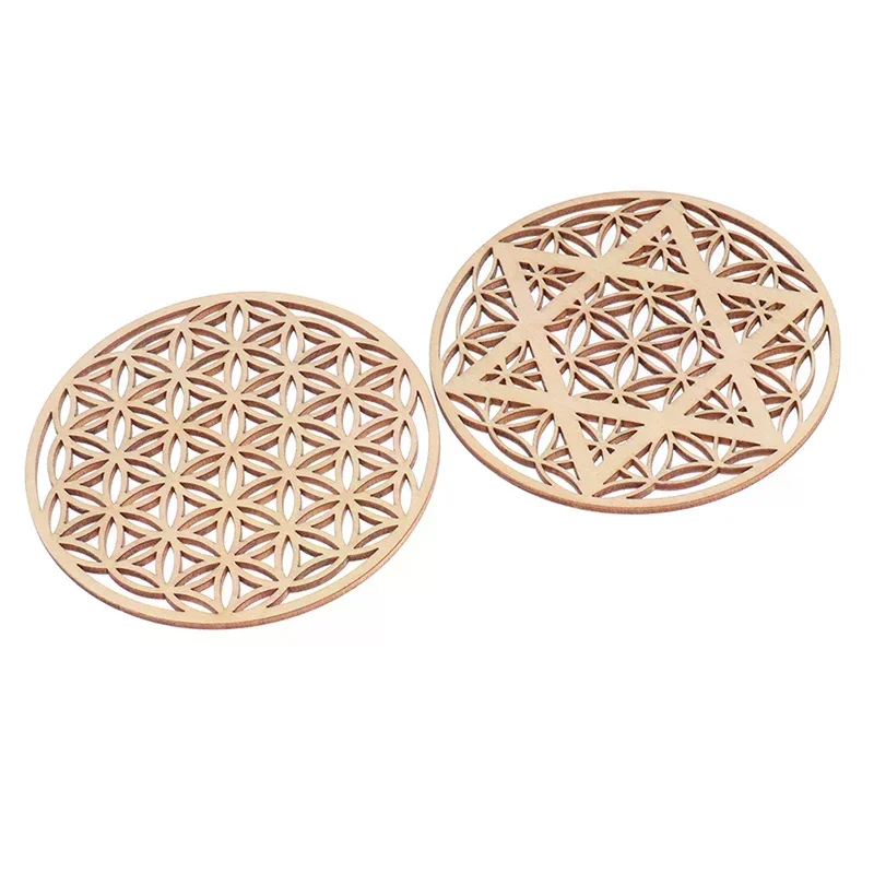 1PC Creative Chakra Pattern Coaster Wood Flower of life Natural Symbol Round