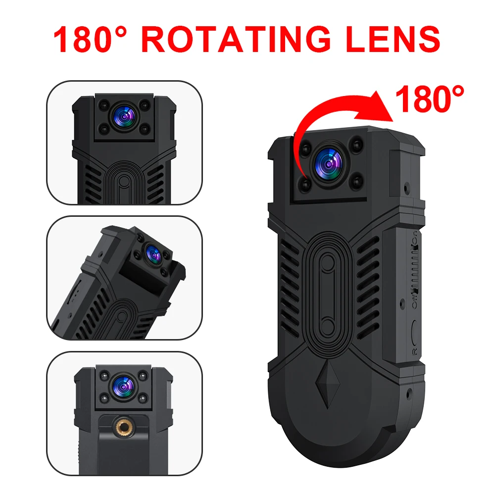 Mini Body Camera 8 Hours Camcorder Full 1080P HD Police Cam Small 180° Rotating Bike Camera Sports DV Car DVR Pocke Webcam