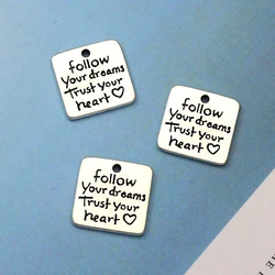 10pcs/lot--18x19mm Follow Your Dreams Vintage Charms Trust Heart Pendants For Jewelry Making Supplies Accessories Diy Keychain