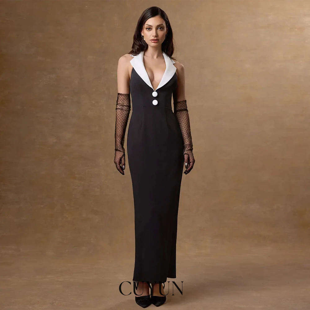 

CUYUN Halter Straight Evening Dresses Women Formal Occasion Gown Customized Notch Lapel Backless Gown