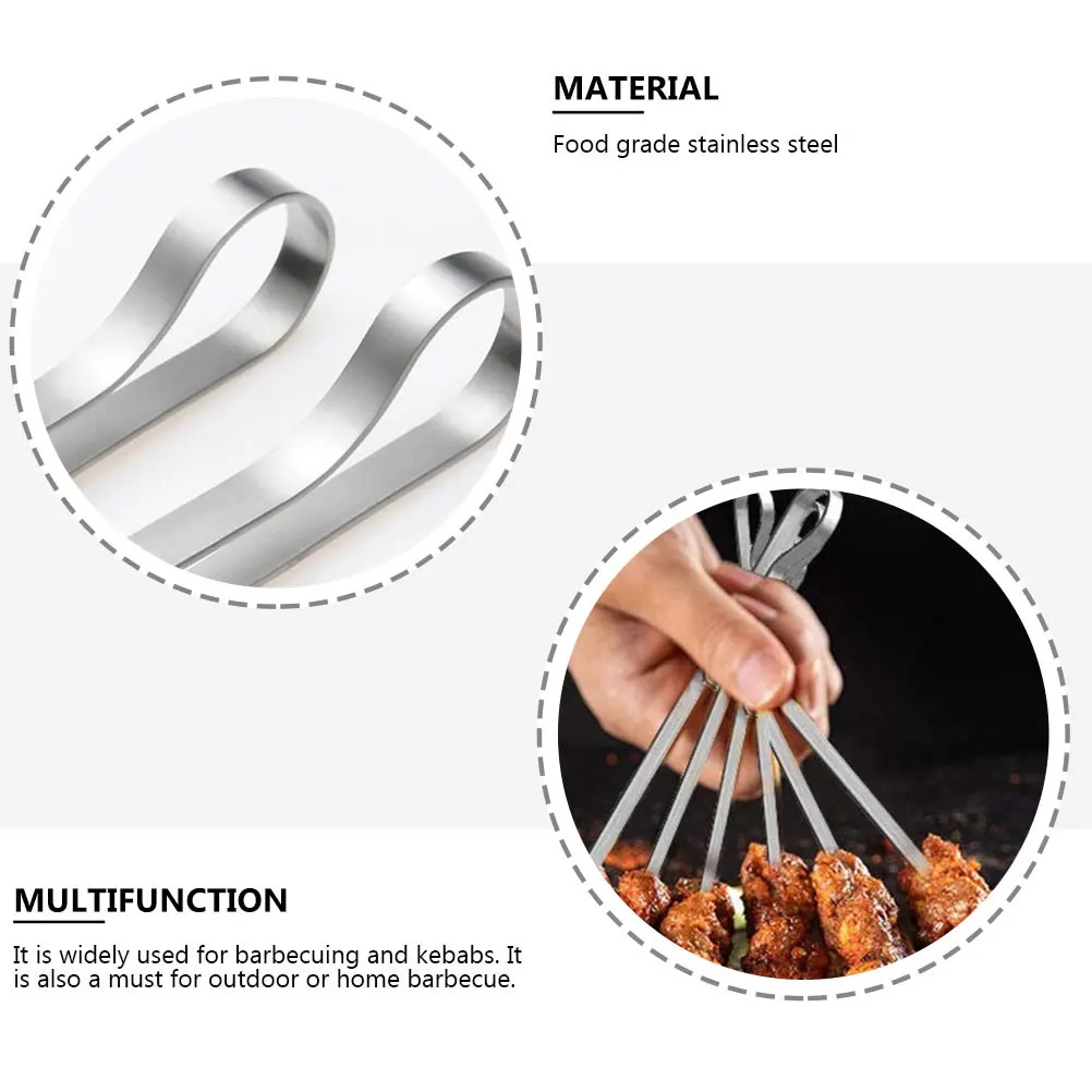 

6pcs BBQ Skewers Stainless Steel Pen Clip Reusable Grilling Roasting Accessories Kabobs Picnic Tools Outdoor Barbecue