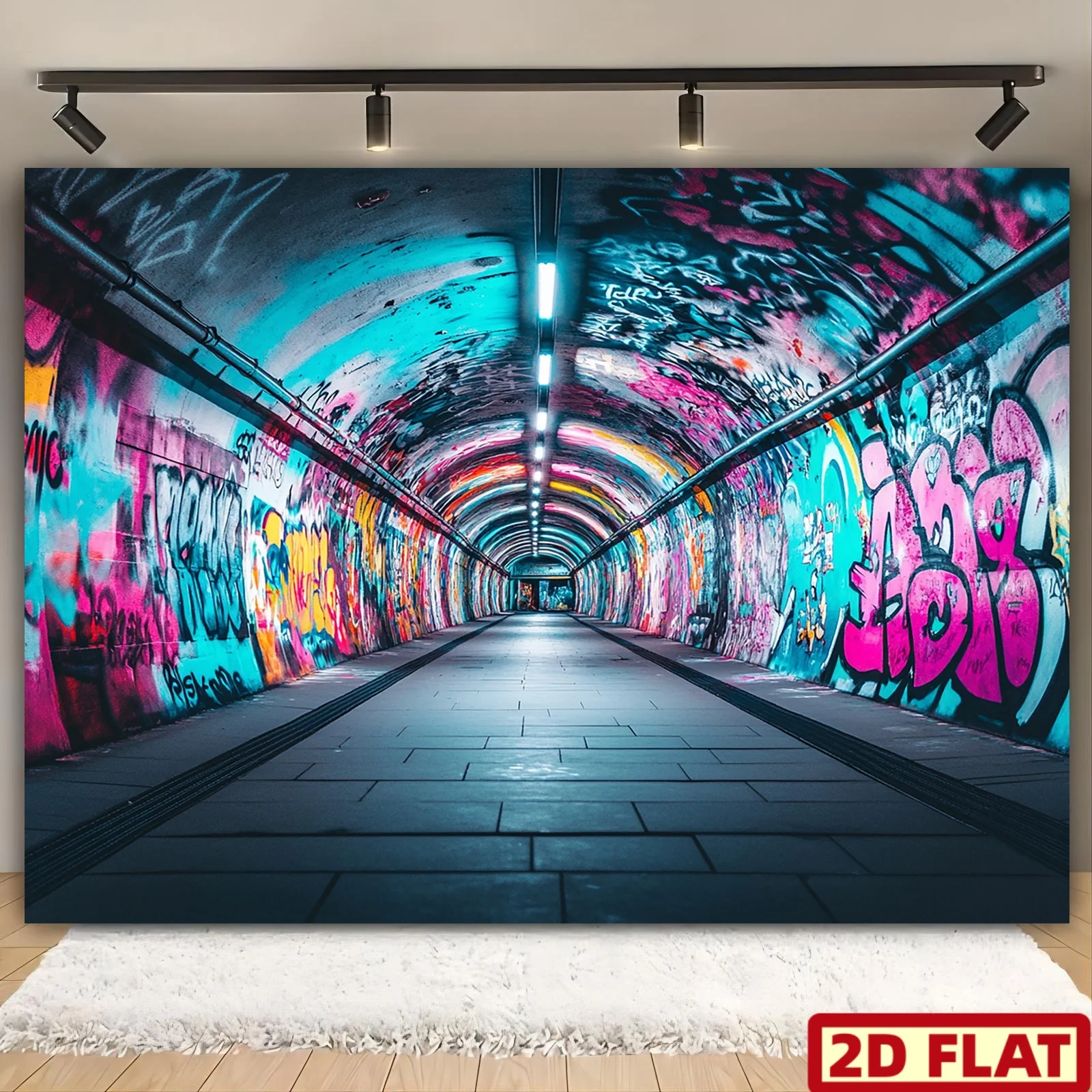 Urban Graffiti Tunnel Street Art Tapestry Neon Color Spray Paint Underground Passage City Vibe Hip Hop Culture Wall HangingDecor