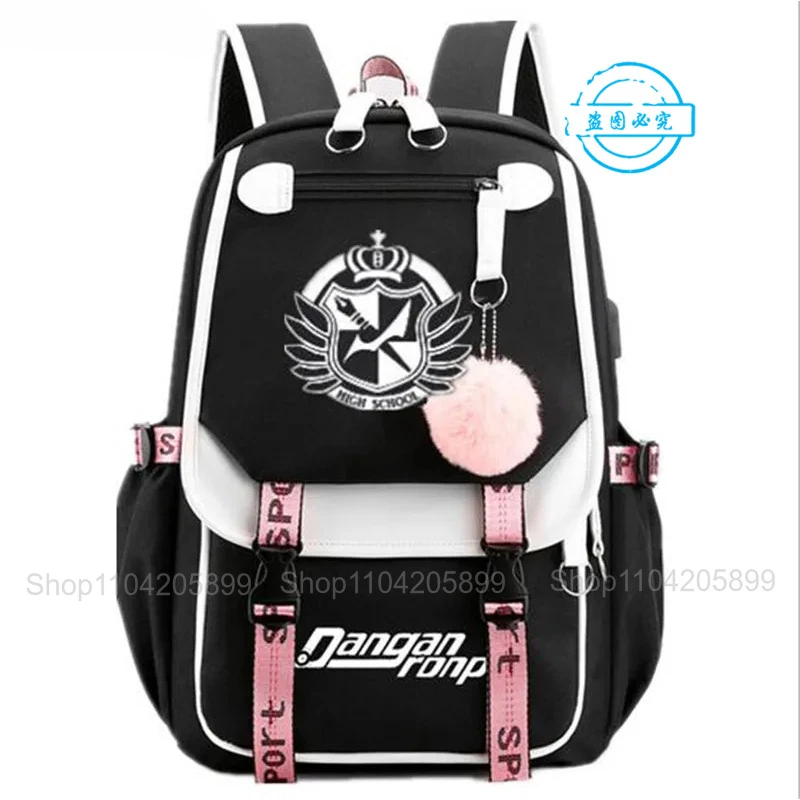 Mochila Danganronpa, Mochila de Anime, Bolsa Escolar, Bolsa de Viaje con Puerto USB para Estudiantes, Bolsa de Mensajero Grande Informal para Portátil, Regalo