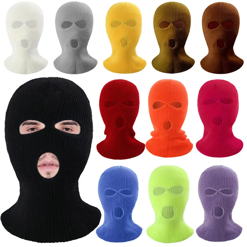 

Motorcycle Windproof Full Face Knit Hats Custom SkiMask Men Warm Wool Balaclava Embroidery Winter Hats Knitted 3 Holes Ski Mask