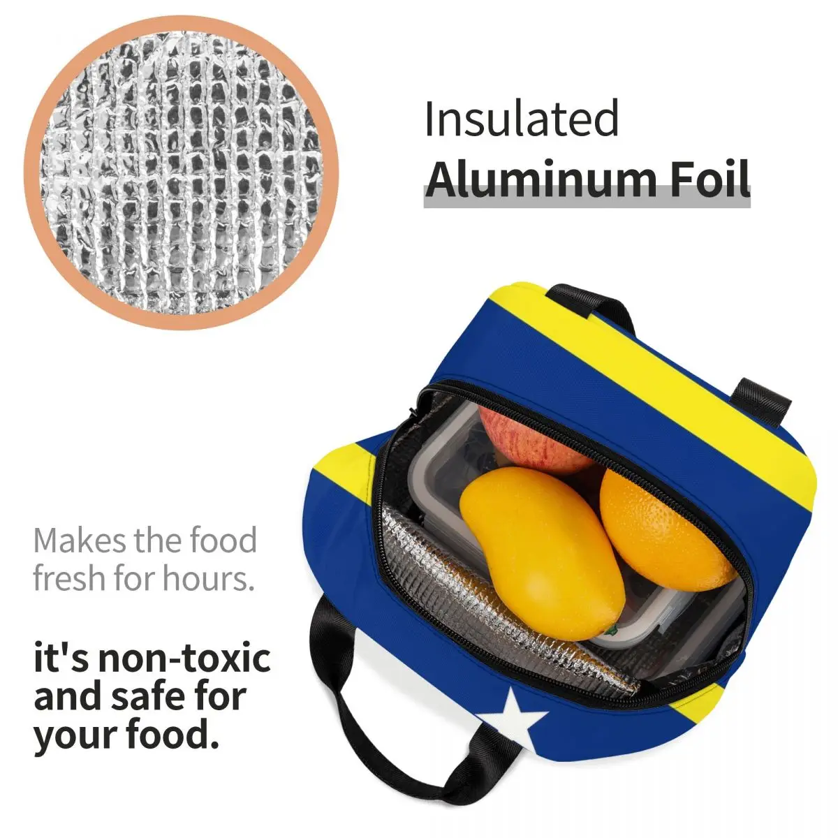 مخصص كوراكاو العلم الحراري معزول أكياس الغداء النساء حاوية الغداء للتخييم في الهواء الطلق السفر صندوق طعام متعدد الوظائف