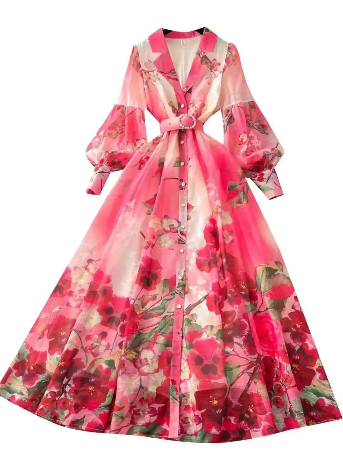 Palace ดอกไม้ Maxi ชุดผู้หญิงฤดูร้อน Holiday ชุดยาวเสื้อ 2025 ฤดูใบไม้ผลิแขนยาวเดี่ยวไข่มุกปาร์ตี้ Vestidos