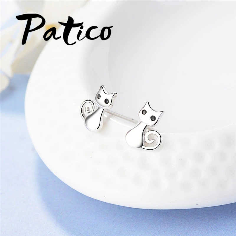 موضة جديدة لطيف القط وأقراط للنساء 925 فضة المشاركة/حفل زفاف العين السوداء لطيف وأقراط