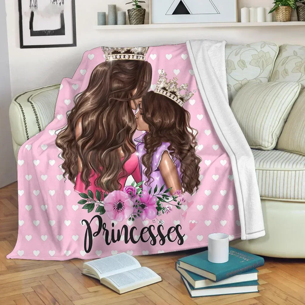 Mom And Daughter Cartoon Fleece Blanket Soft Flannel Winter Warm Throw Blankets Baby Girl Daughter Birthday Gifts From Mother