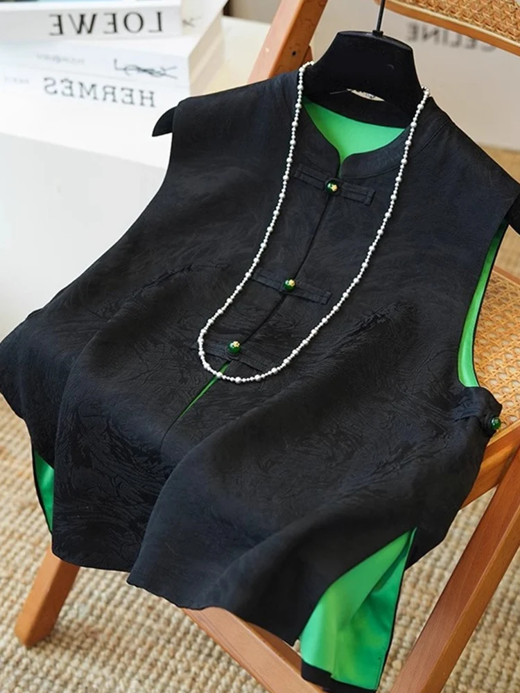 

Faionable Retro Embroidered National Sle Button up Stand Collar Vest Svel Comfortable Women's Top Layered Clothing