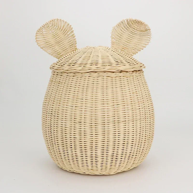 Rattan Woven Storage Basket Mouse Shaped Toy Decorating Sundries Storage Box Nordic Style Handcrafted Woven Storages Baskets