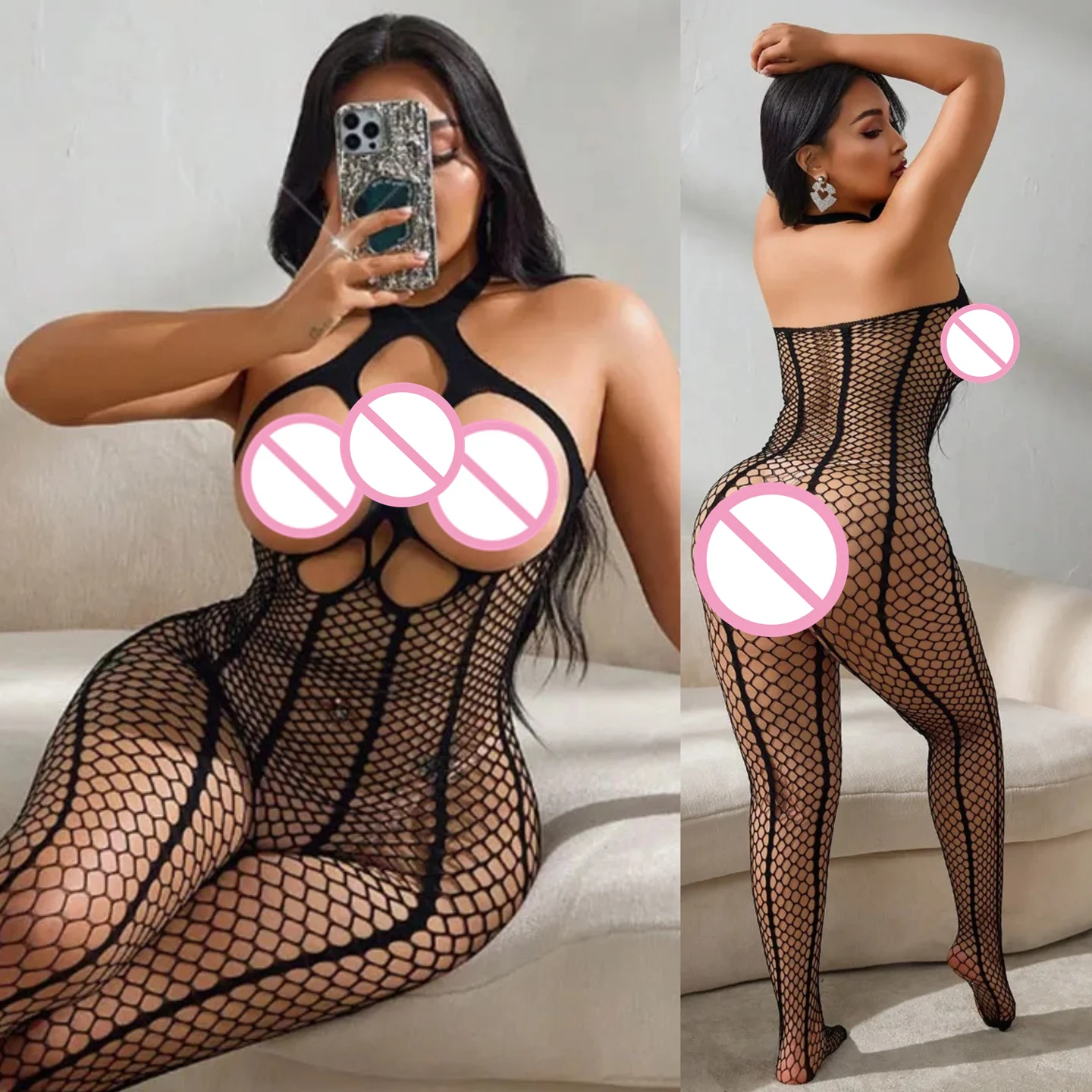 New Fashion Bodystocking Women Hollow Out Fishnet Dress Body Stocking Crystal Bodysuits Lingerie Open Bra Nightwear image 3