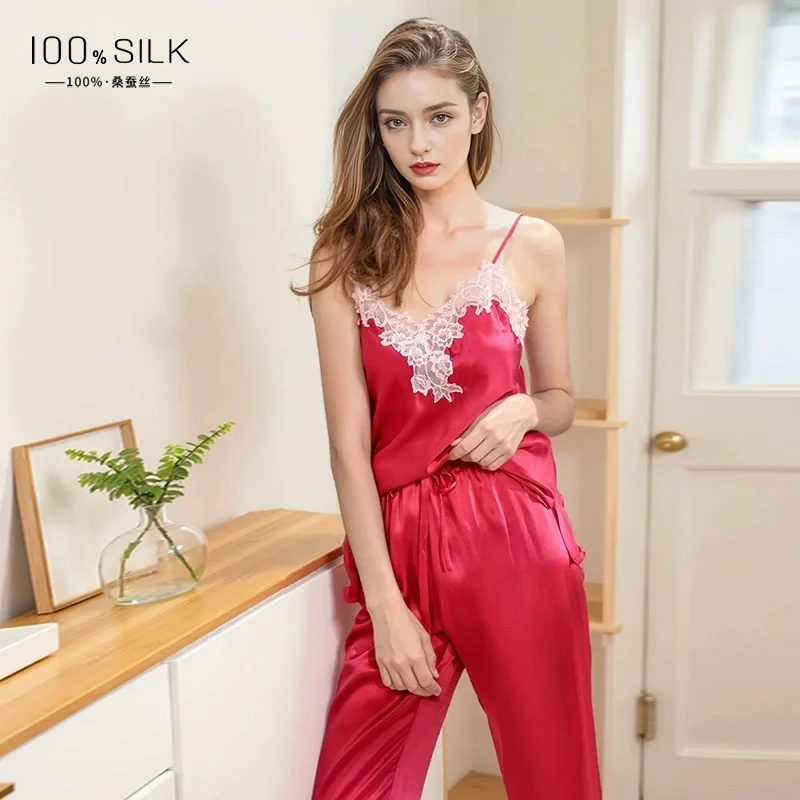 

2025 Summer New Style Women's High-end Silk Pajamas - 100% Mulberry Silk Camisole and Long Pants Loungewear Set