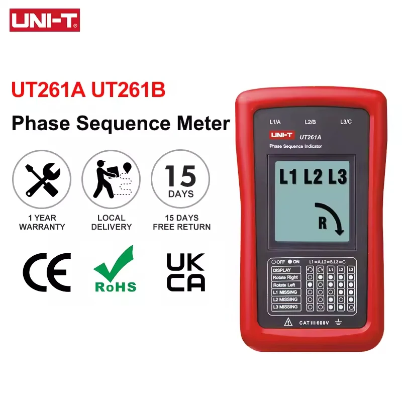 

UNI-T UT261A Phase Sequence and Motor Rotation Indicator 3-Phase Power AC Voltage 40~700V Phase Sequence Indicator