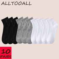 ALLTOOALL 10 Pairs/Lot Men's Breathable Cotton Socks Solid Color Black White Business Simple Sock Casual Sports Mesh Short Socks