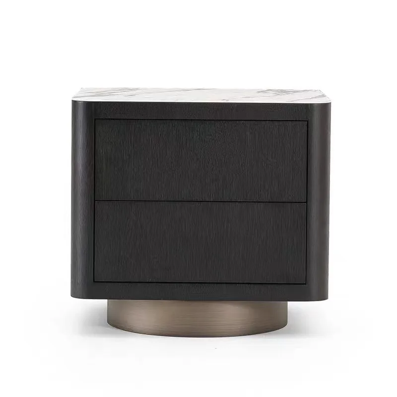 

Italian minimalist smoky color solid wood bedside table metal paint rock slab bedside bedroom living room side storage cabinet
