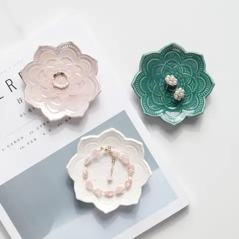 Nordic Ceramic Mandala Small Jewelry Dish Earrings Necklace Ring Storage Plates Fruit Dessert Display Bowl Decoration Tray