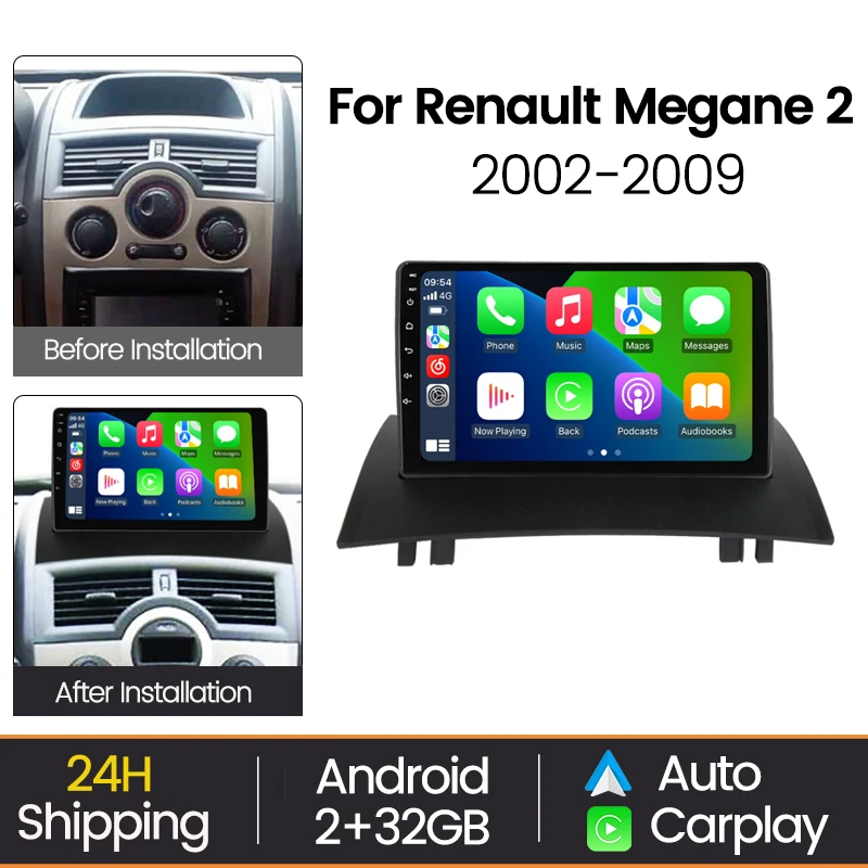 

Автомобильное радио MEKEDE для Renault Megane 2 2002-2009, беспроводной экран Carplay, Android Auto, стерео, GPS, FM, RDS, WIFI, без 2DIN