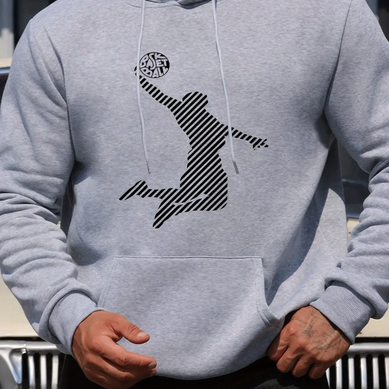 Striped Dunk Basketball Player Front Print Hoodie Unisex Oversized Pullover Sports‑style Casual Long Sleeve Sweatshirt