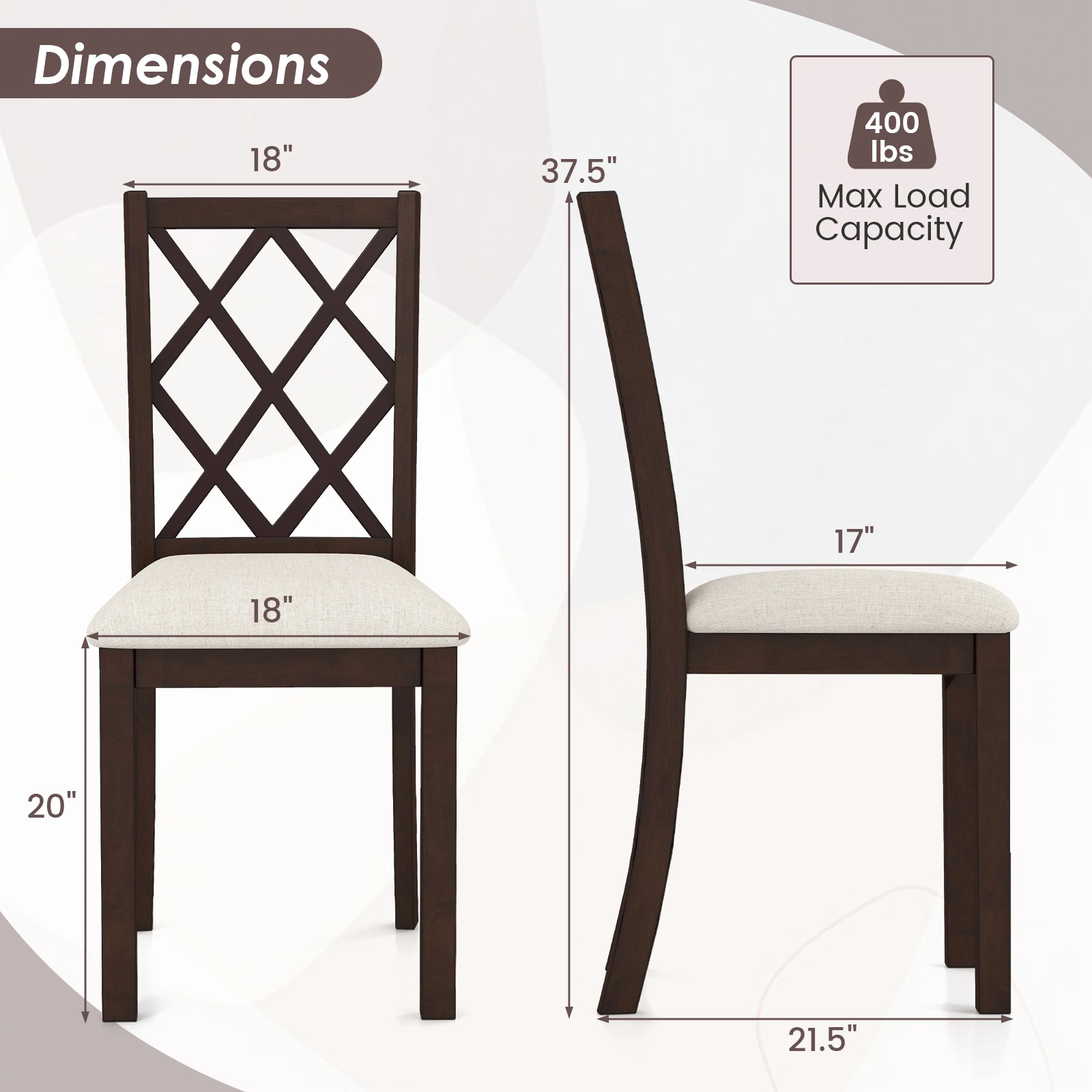 Set of 4 Dining Chairs Wood Kitchen Side Chair w/Inclined Backrest Cherry Brown