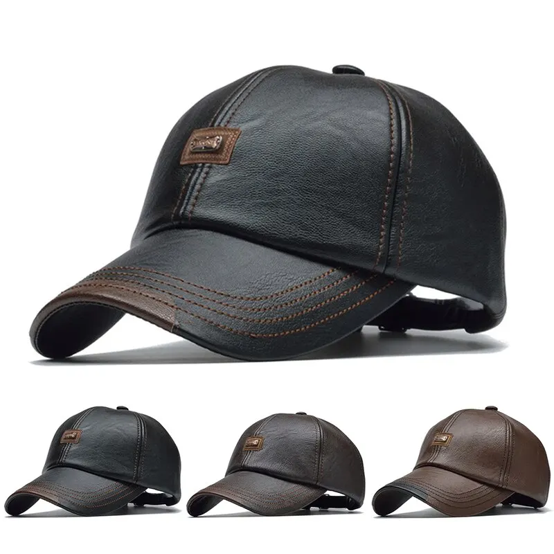 Pu Leather Letter Label Baseball Caps Spring and Autumn Outdoor Adjustable Casual Hats Sunscreen Hat